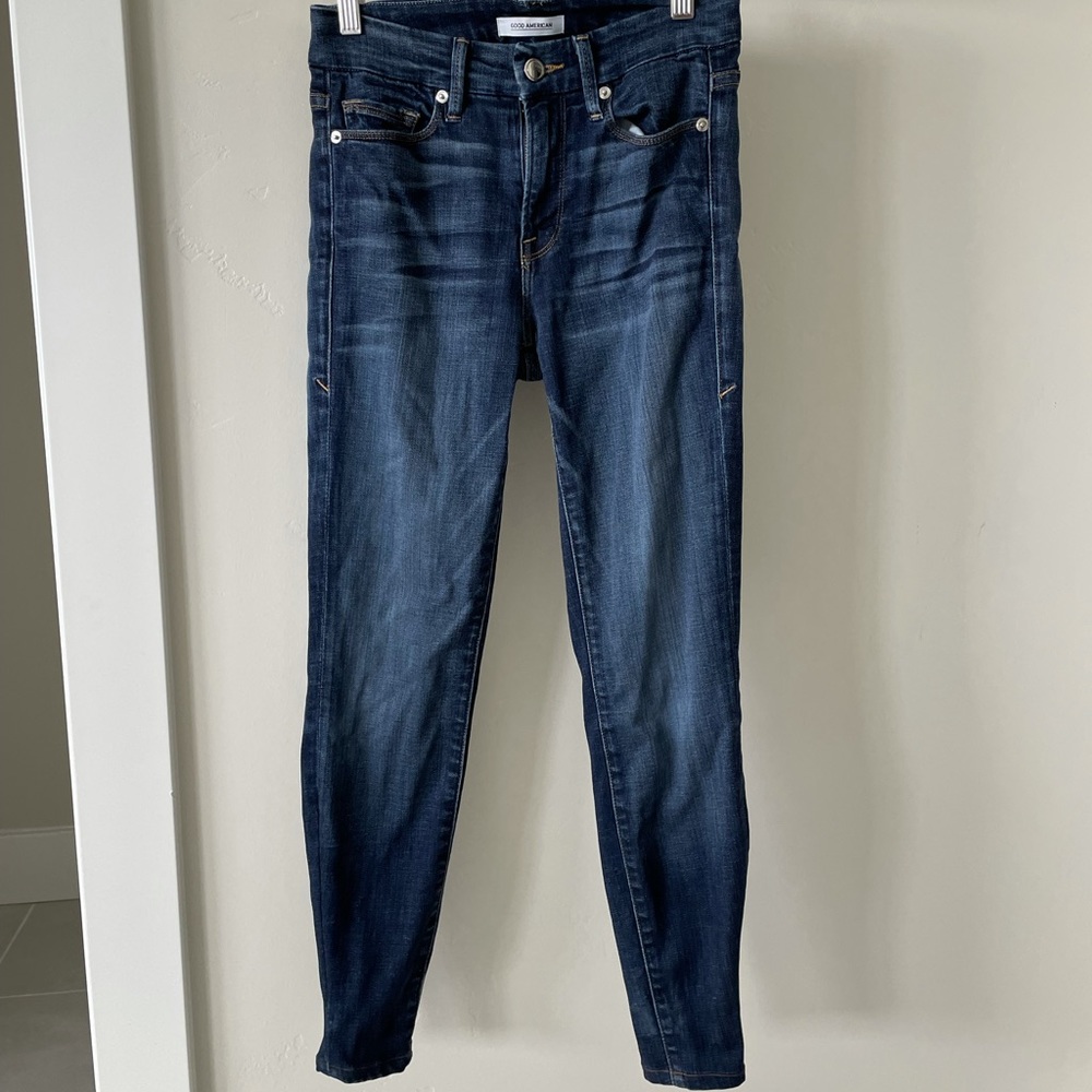 Good American High Waist Skinny Dark Wash Denim Jeans. Great Condition.